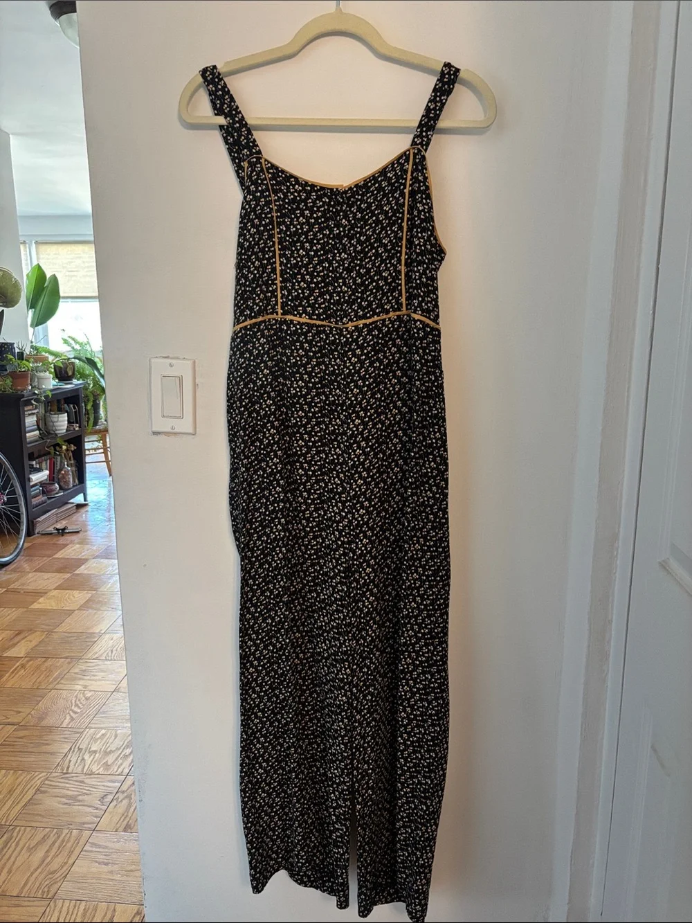 Madewell Sleeveless Jumpsuit Black Floral Adjustable Straps Button Front Size 6